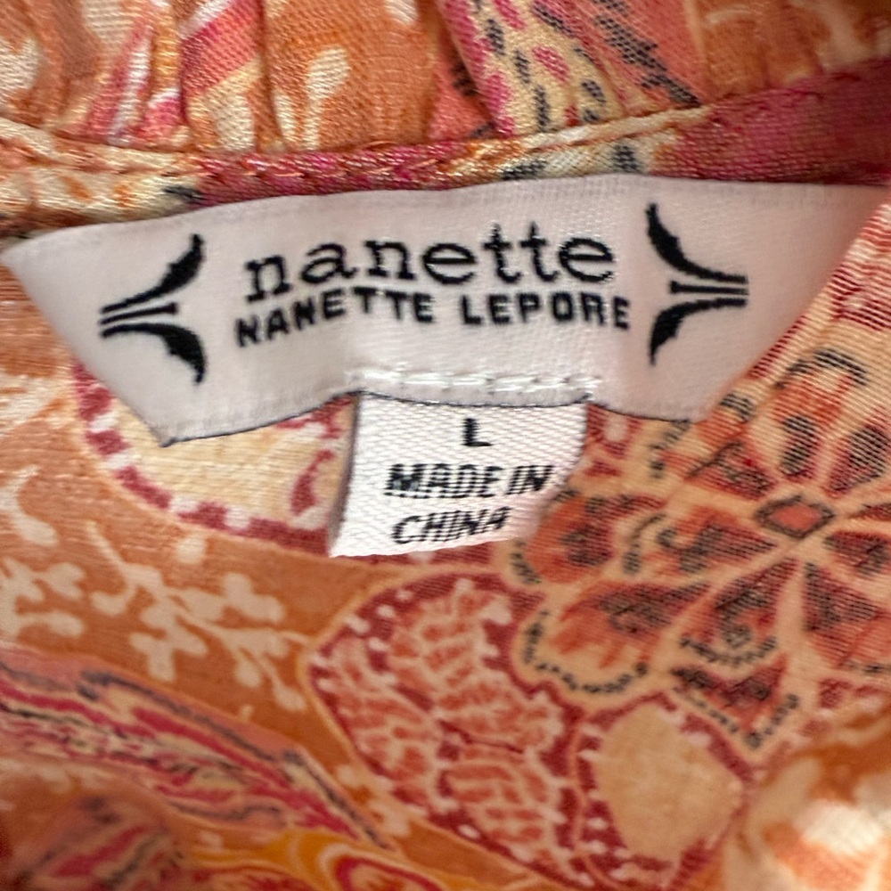 Nanette Lepore Orange Floral Blouse Size Large - Picture 5 of 6